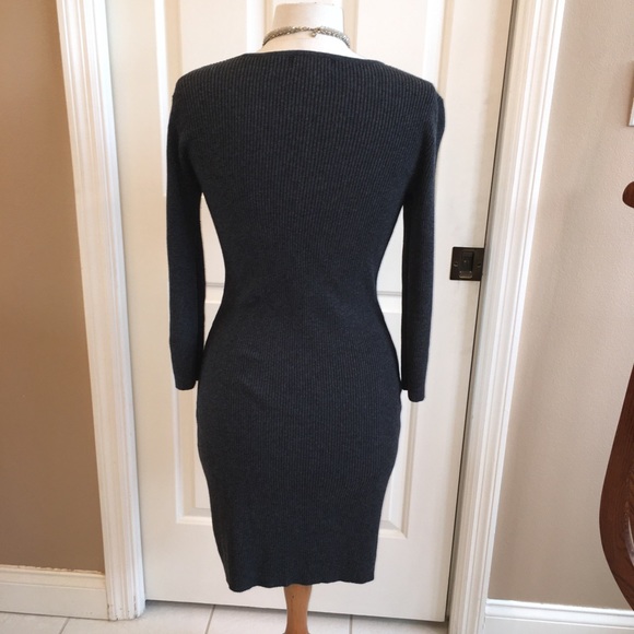 Figure flattering grey rib knit dress, M - Picture 3 of 5
